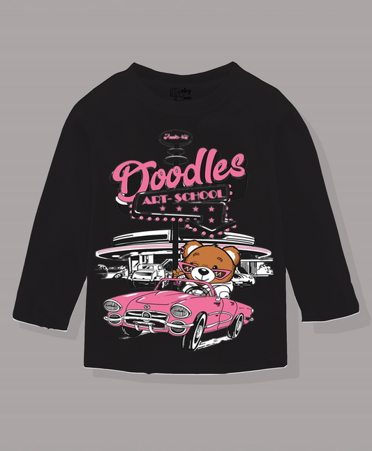 Doodle Art School Black Full Sleeves Girls T-shirt