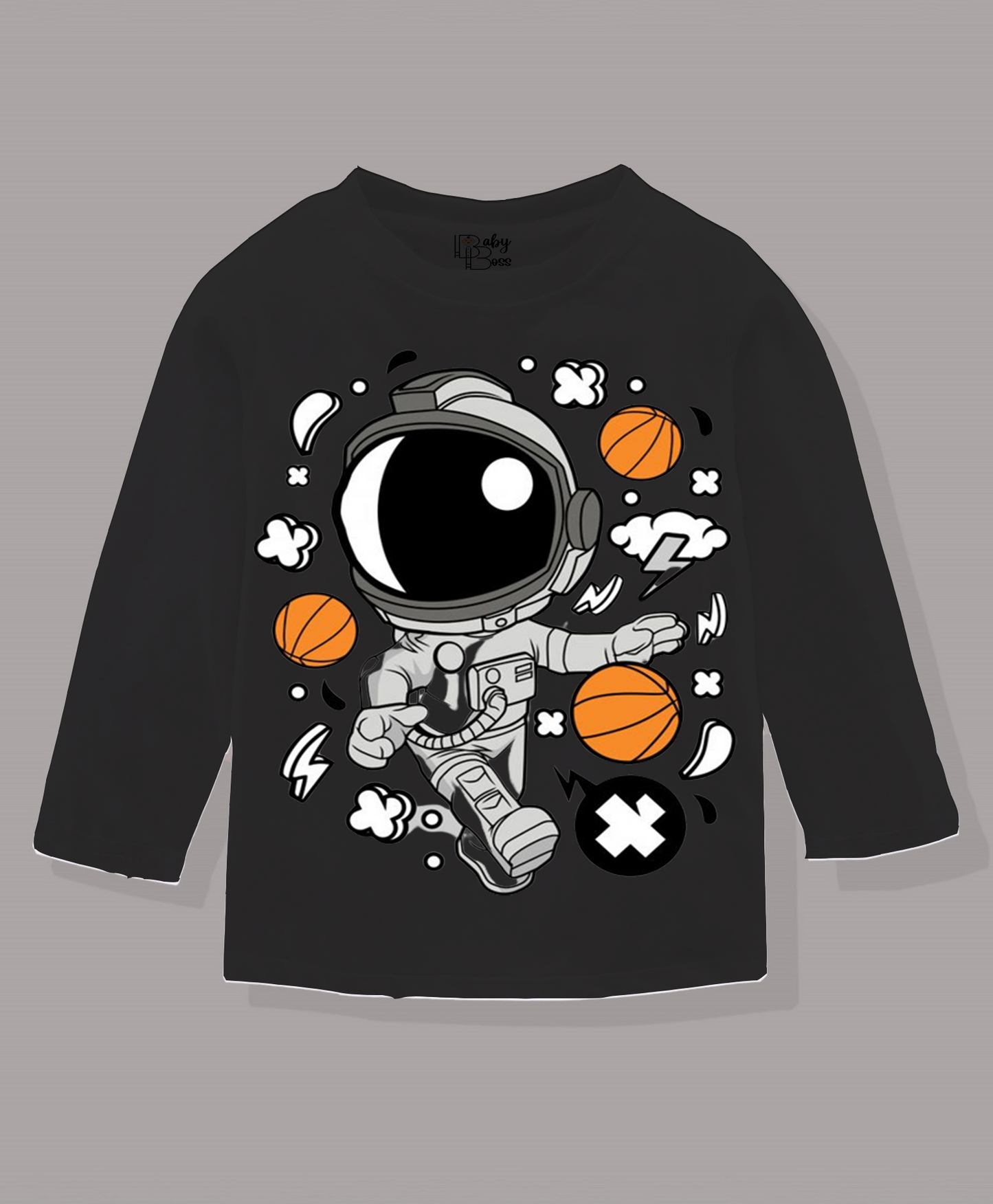 Spaceman Black Sleeves Boys T-shirt