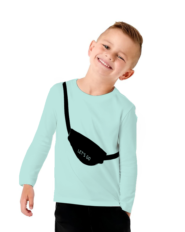 Lets Go Side Bag Printed Fair Aqua Full Sleeves Boys T-shirt