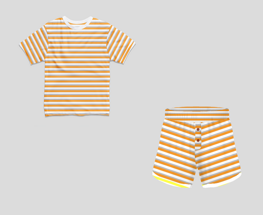 Yellow Stripe Half Sleeve T-Shirt & Short Set