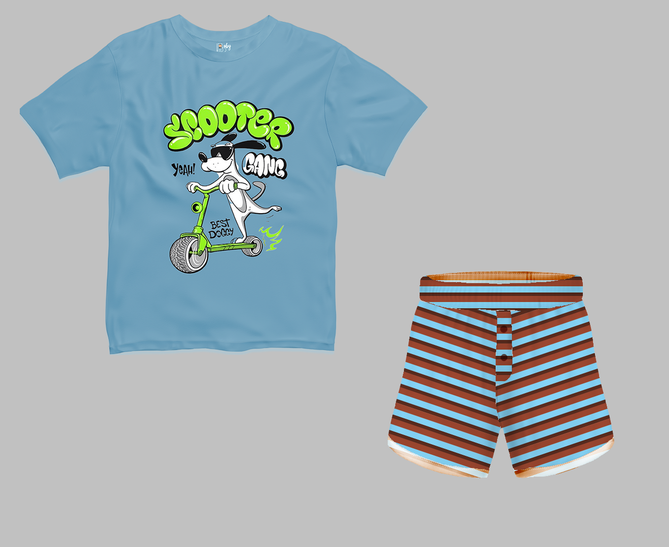 Scooter Blue Stripe Half Sleeve T-Shirt & Short Set