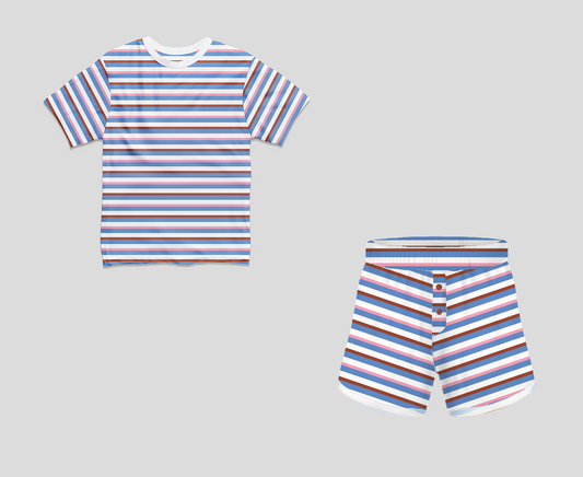 Blue Stripe Half Sleeve T-Shirt & Short Set