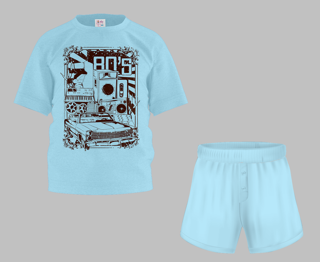 80'S Car Half Sleeve T-Shirt & Short Set