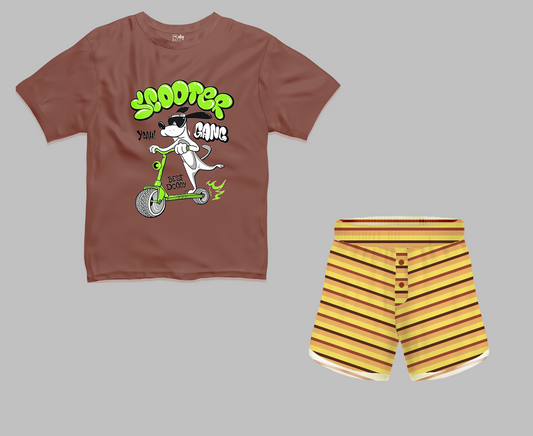 Scooter Yellow Stripe Half Sleeve T-Shirt & Short Set