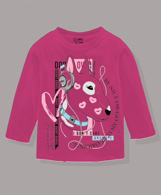 Be Nice Or Go Away Pink Peacock Full Sleeves Girls T-shirt