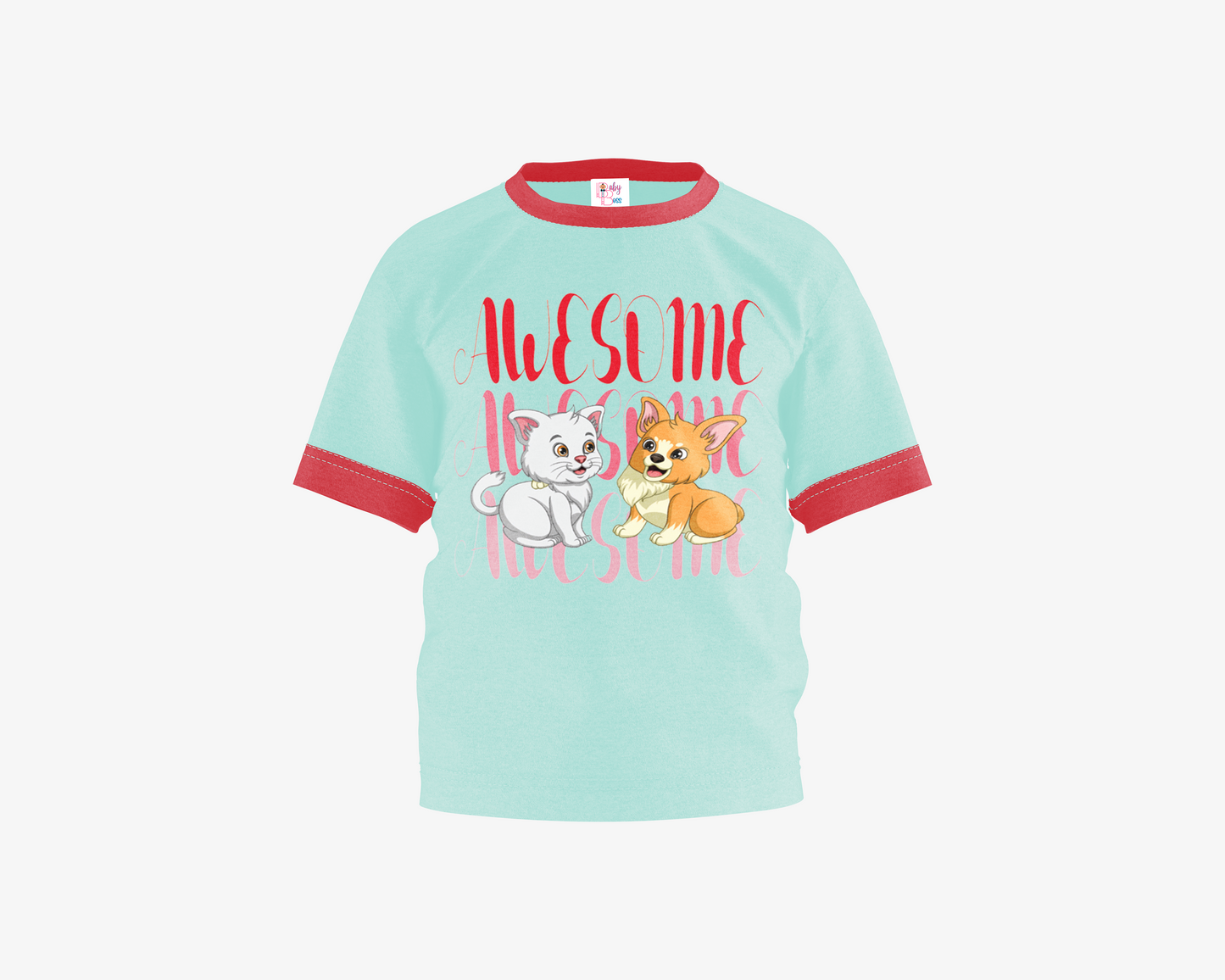 Awesome Fair Aqua with Red Sleeves Girls T-shirt