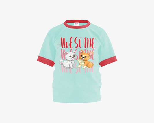 Awesome Fair Aqua with Red Sleeves Girls T-shirt