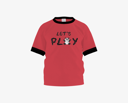 Let's Play Panda Red with Black Sleeves Boy's T-shirt