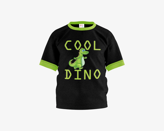 Cool DIno Black with Green Sleeves Boy's T-shirt