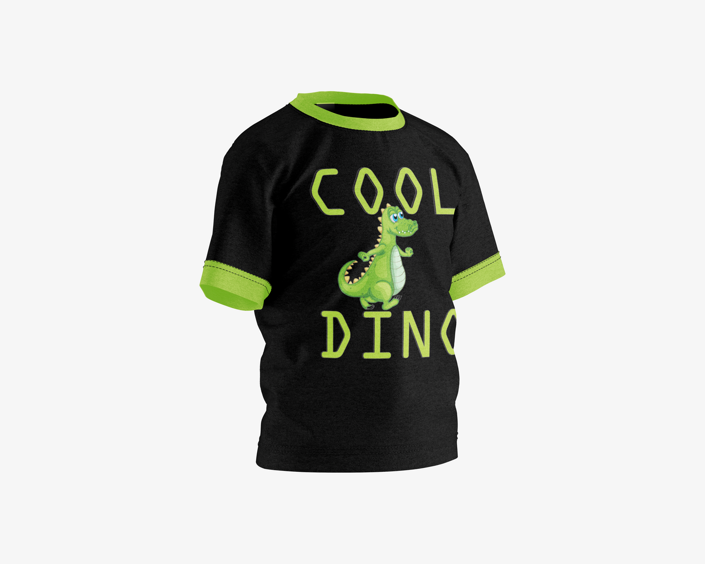 Cool DIno Black with Green Sleeves Boy's T-shirt