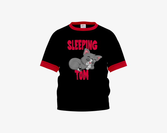 Sleeping Tom Black with Red Sleeves Boy's T-shirt