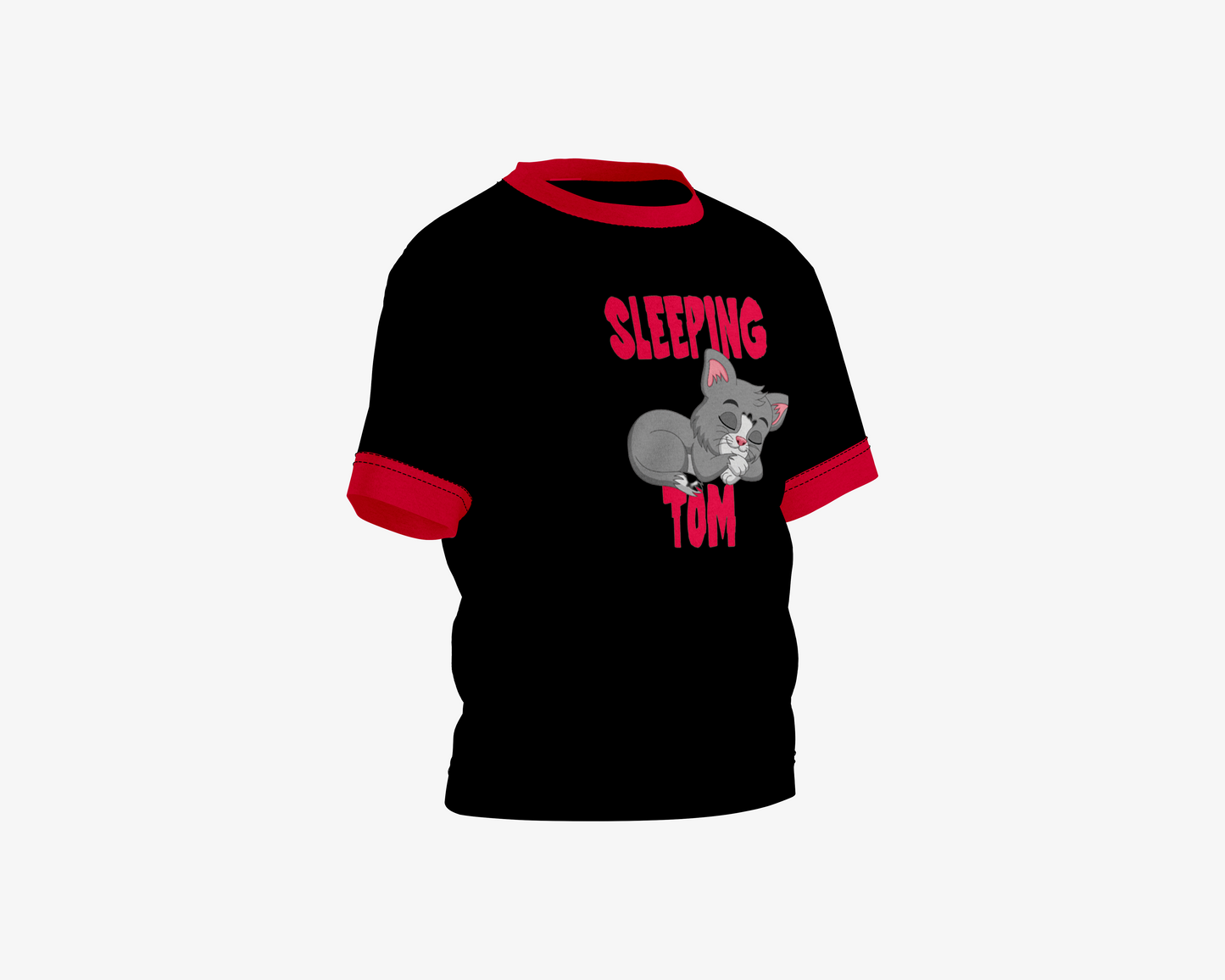 Sleeping Tom Black with Red Sleeves Boy's T-shirt