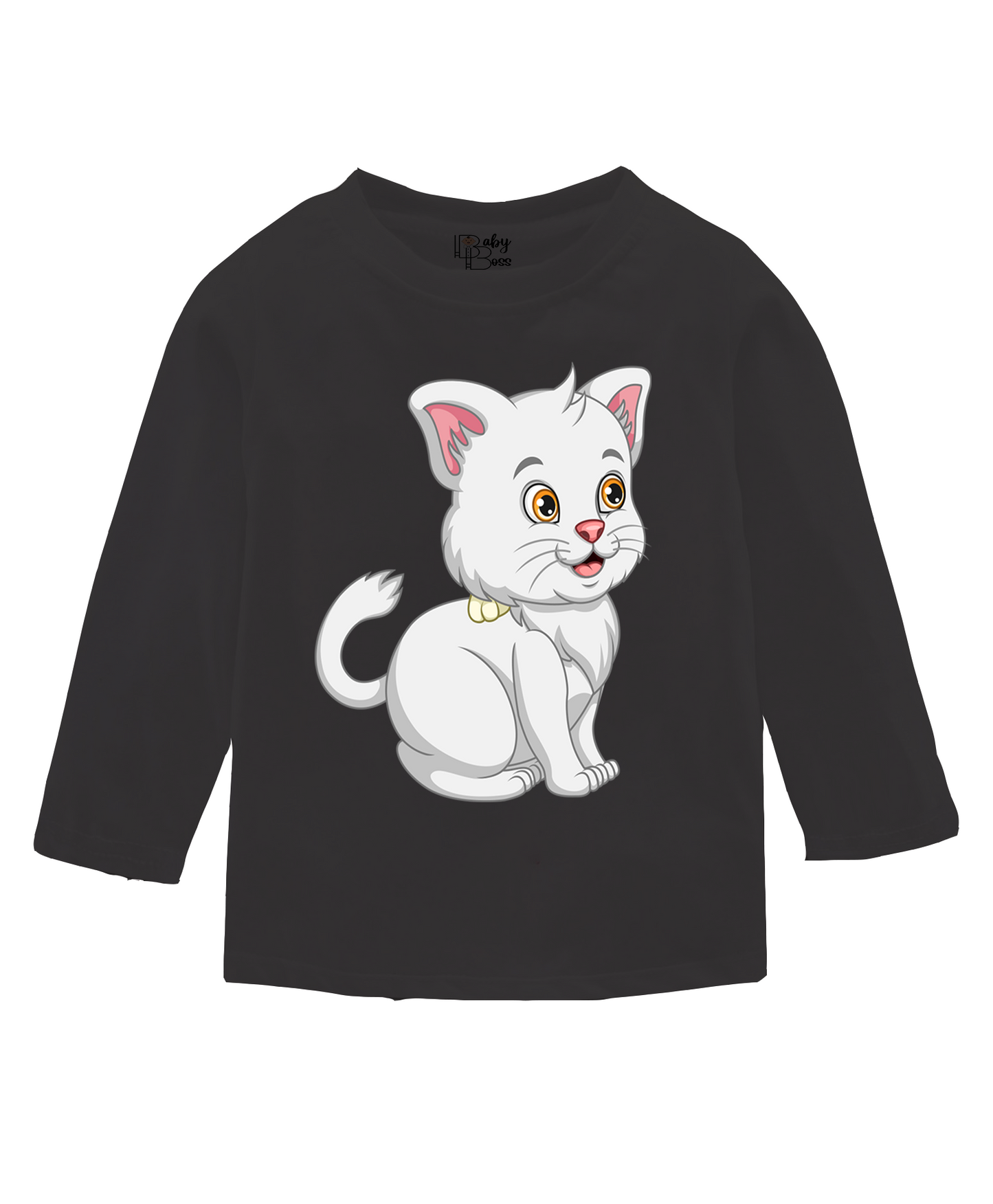 Cat Black Full Sleeves Girls T-shirt