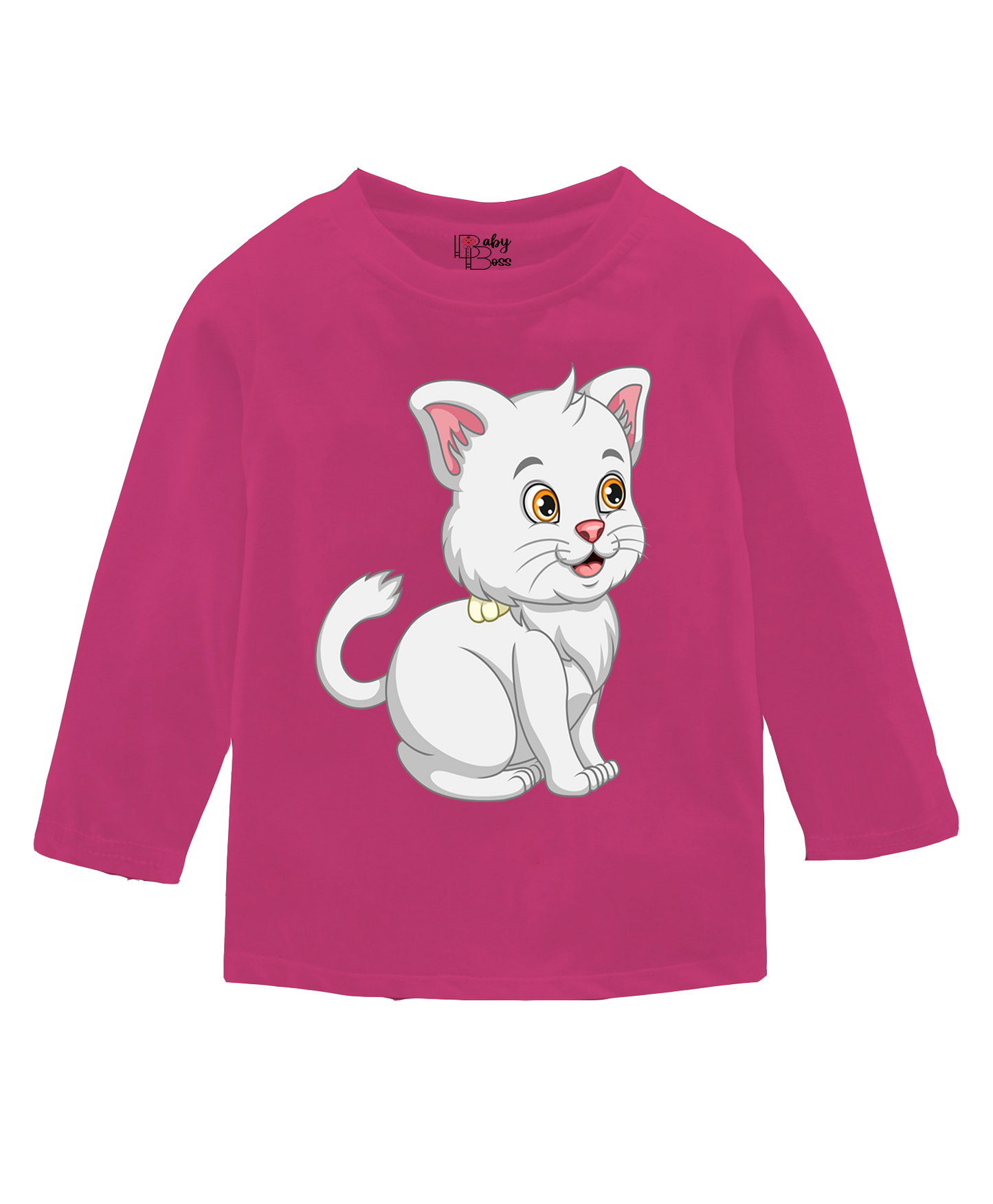 Cat Pink Peacock Full Sleeves Girls T-shirt