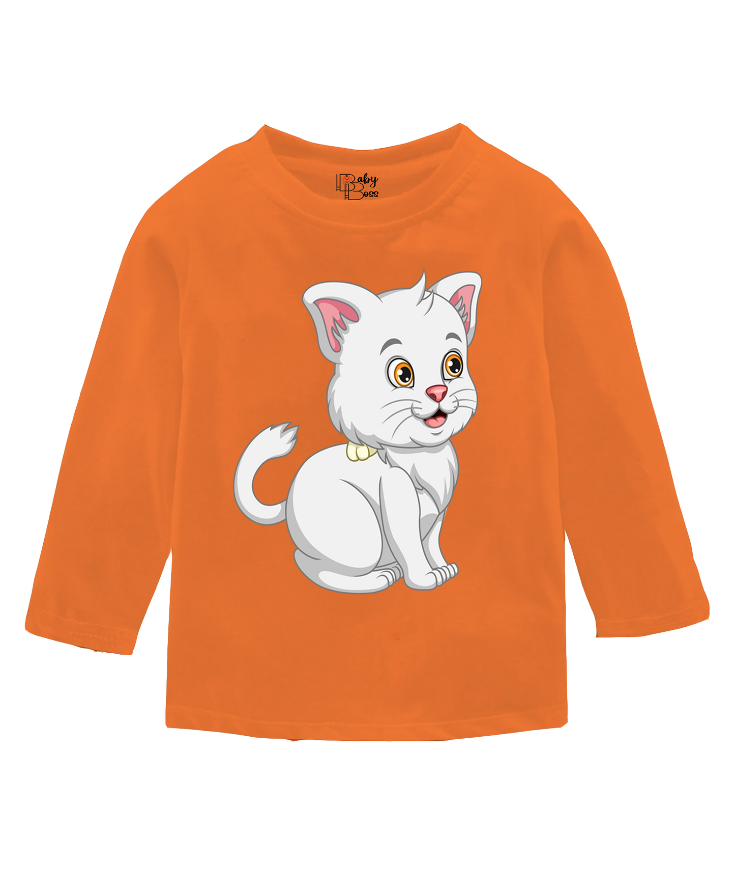 Cat Prisimmon Orange Full Sleeves Girls T-shirt