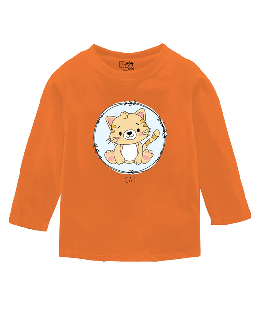 Circle Cat Prisimmon Orange Full Sleeves Girls T-shirt