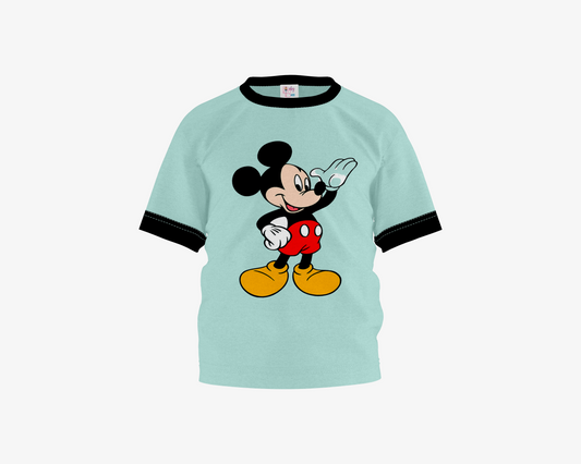 Hey Mickey Fair Aqua with Black Sleeves Boy's T-shirt