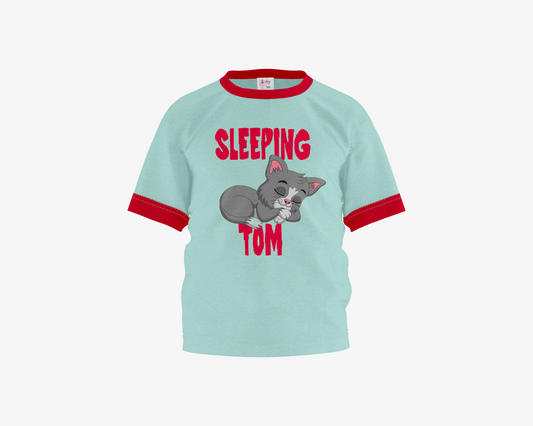 Sleeping Tom Fair Aqua with Red Sleeves Boy's T-shirt