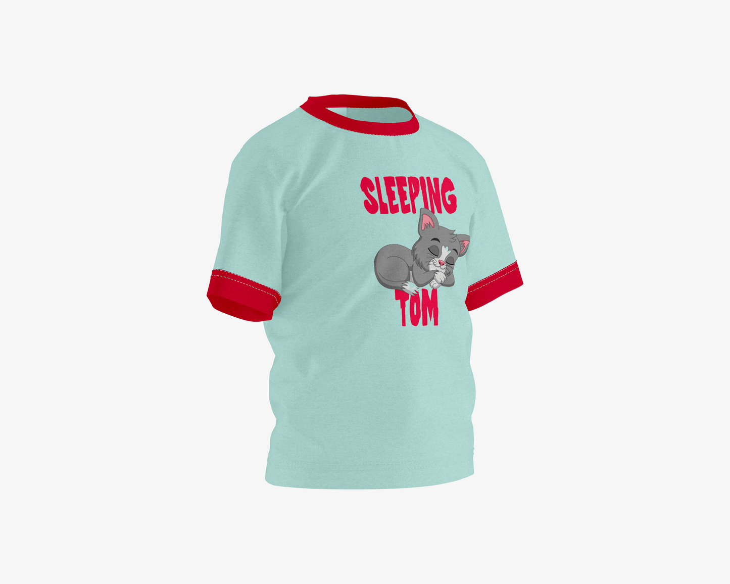 Sleeping Tom Fair Aqua with Red Sleeves Boy's T-shirt