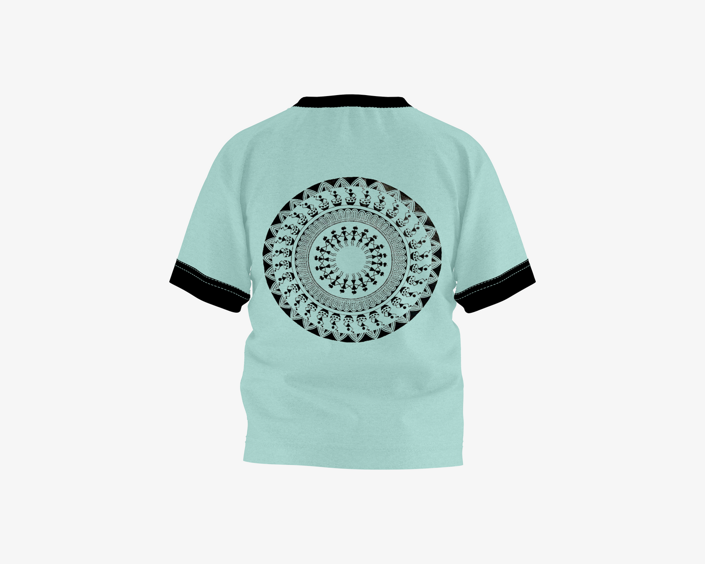 Warli Print Fair Aqua with Black Sleeves Boy's T-shirt