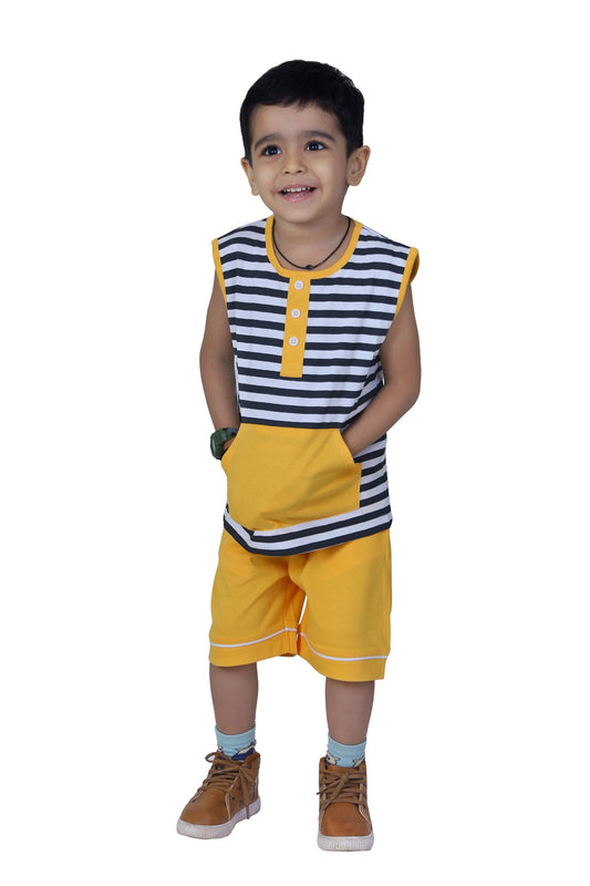 Stripe Kangaroo Pocket Tshirt Short Set