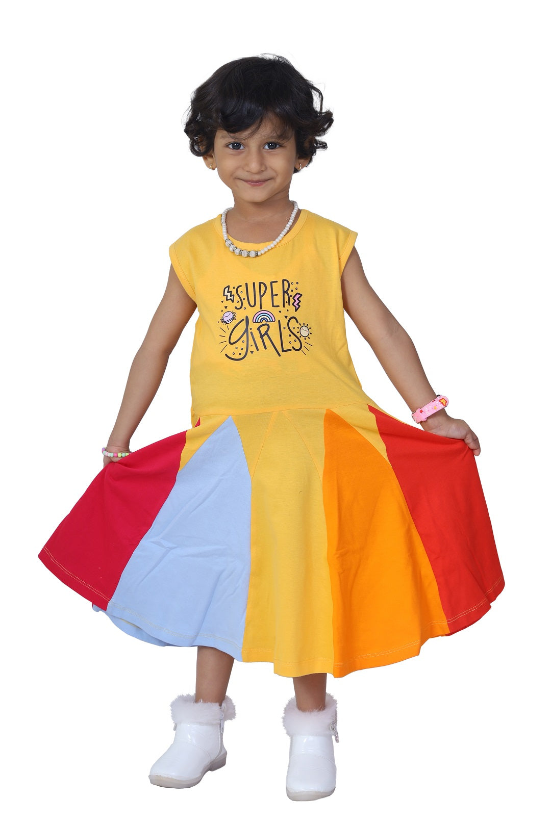 Super Girl Block Pattern One Piece Dress