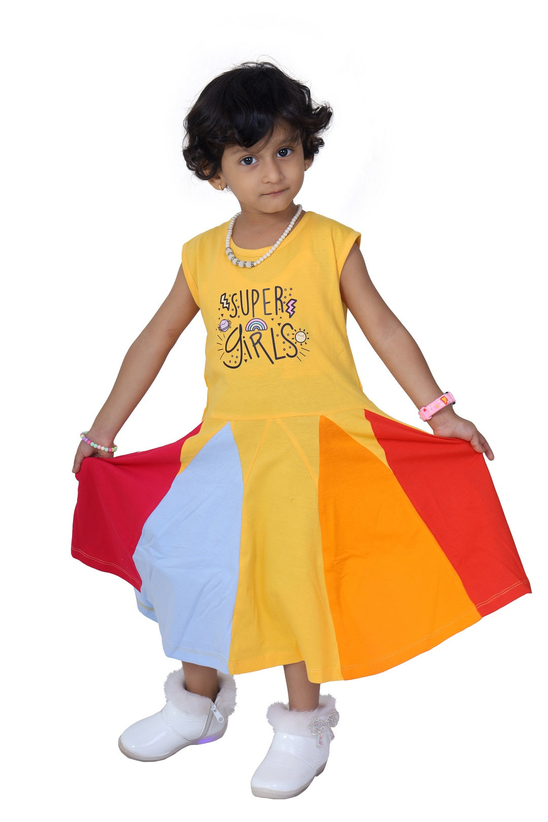 Super Girl Block Pattern One Piece Dress