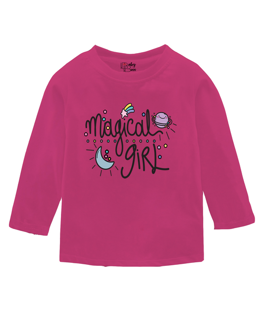 Magical Girl Pink Peacock Full Sleeves Girls T-shirt