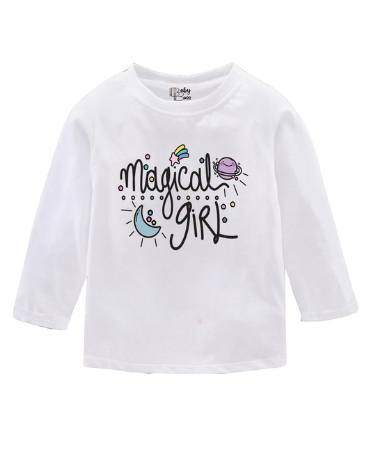 Magical Girl White Full Sleeves Girls T-shirt