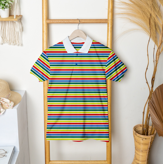 Multi Coloured Stripe Polo T-shirt