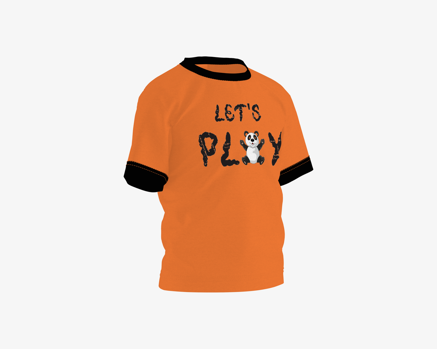 Let's Play Panda Orange With Black Sleeves Boy's T-shirt