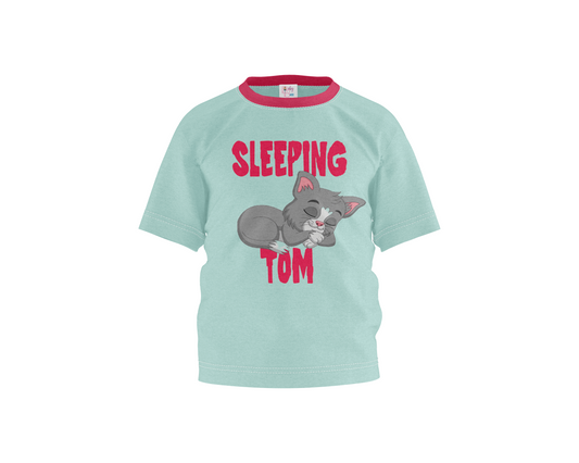 Sleeping Tom Fair Aqua with Red Sleeves Girl's T-shirt