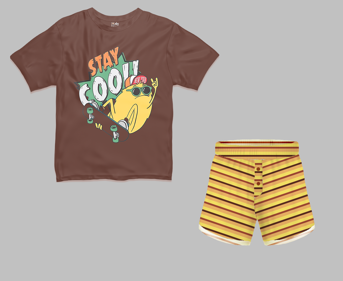 Stay Cool Yellow Stripe Half Sleeve T-Shirt & Short Set