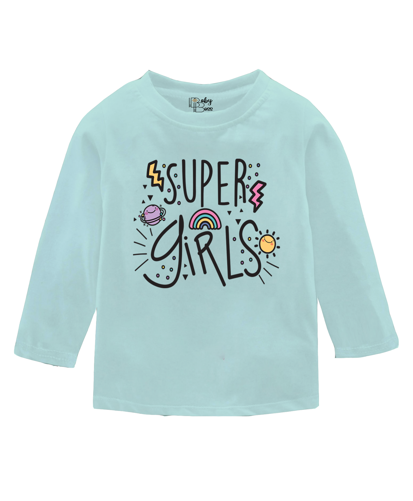 Super Girl Fair Aqua Full Sleeves Girls T-shirt