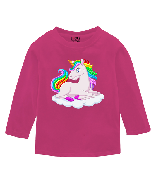 Unicorn Pink Peacock Full Sleeves Girls T-shirt