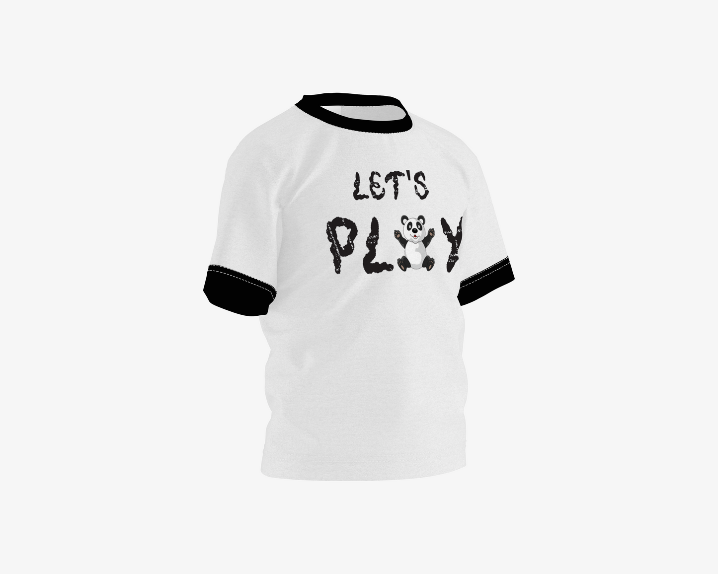 Let's Play Panda White With Black Sleeves Boy's T-shirt