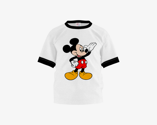 Hey Mickey White With Black Sleeves Boy's T-shirt