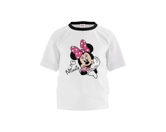 Hey Minnie White with Black Sleeves Girl's T-shirt