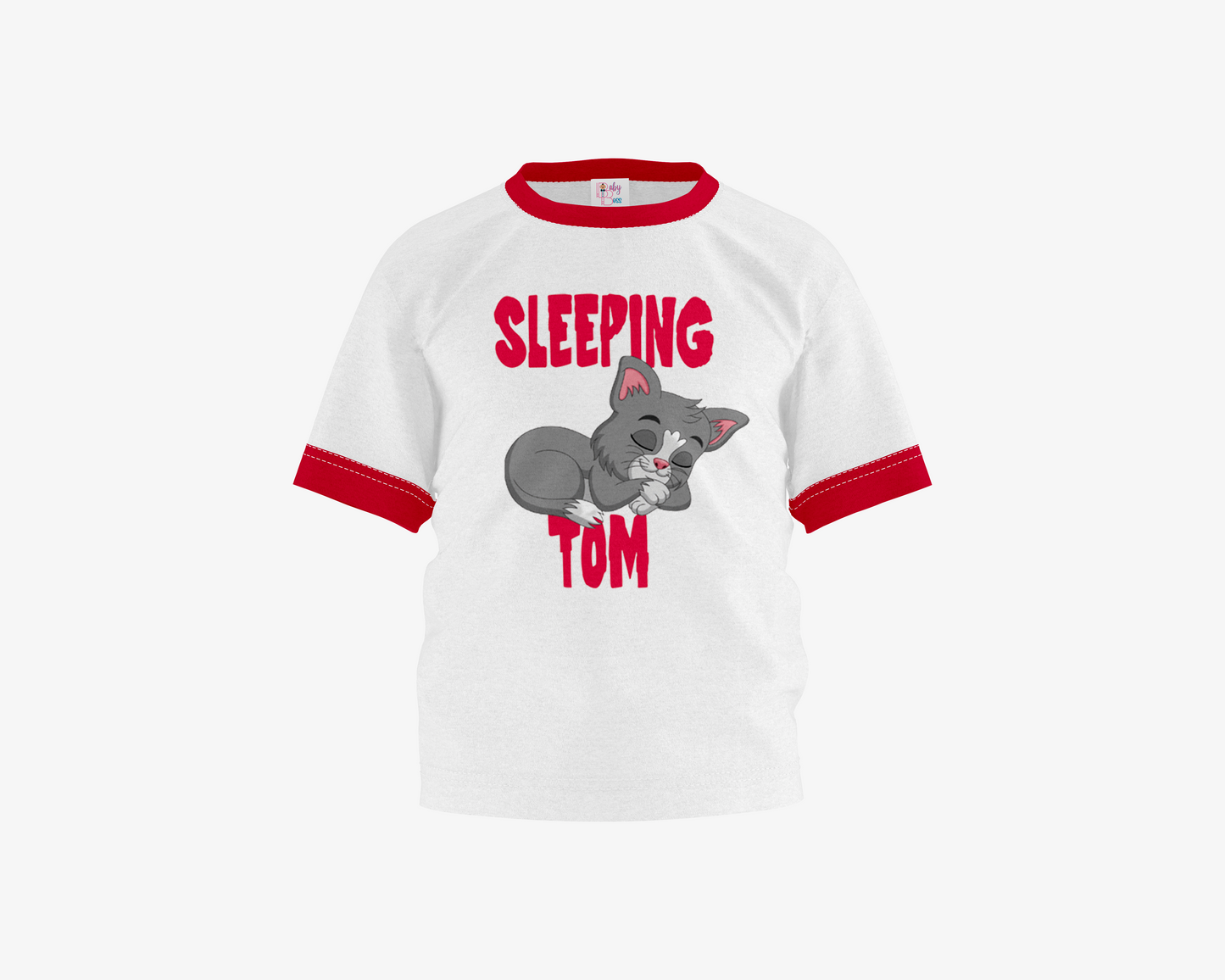 Sleeping Tom White With Red Sleeves Boy's T-shirt