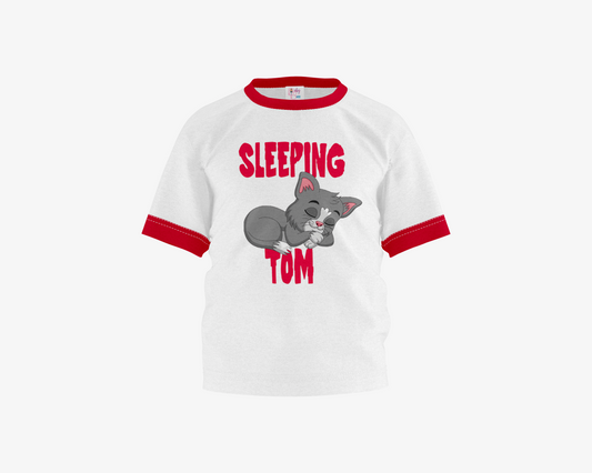 Sleeping Tom White With Red Sleeves Boy's T-shirt