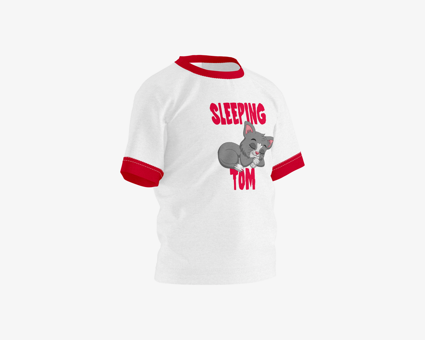 Sleeping Tom White With Red Sleeves Boy's T-shirt